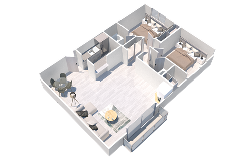 Floor plan for 2 beds, 2 baths, 980 sqft